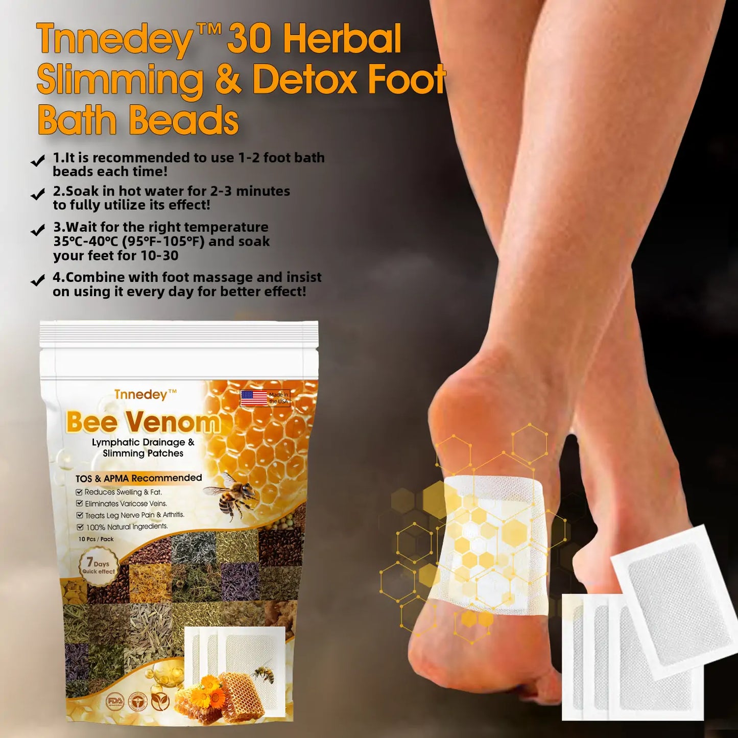 +Bee Venom Lymphatic Drainage & Slimming Foot Patches 🌿👣